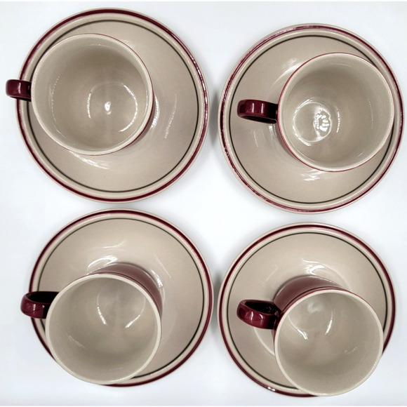 Newcor Regency Williamsburg Cup & Saucer Set Japan Red Floral Stoneware Set of 4 - Picture 9 of 16